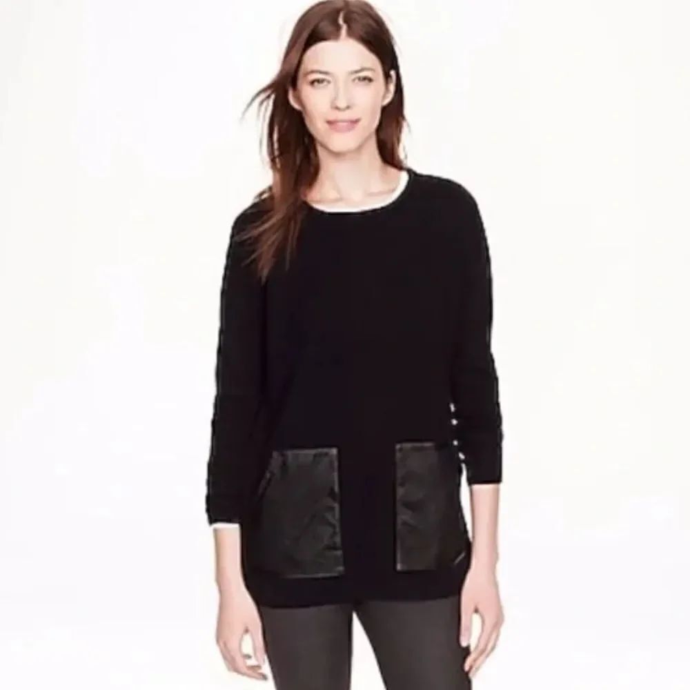 J Crew Leather Pocket Wool Sweater